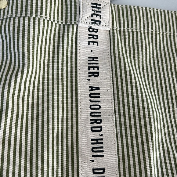 Sezane Cabas Libre Service Weekender Large Tote Green Stripe Cream 100% Cotton - Picture 12 of 14